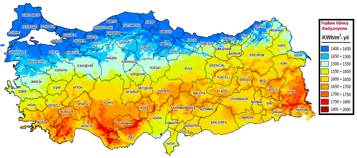 Türkiye Güneş Enerjisi GES haritası