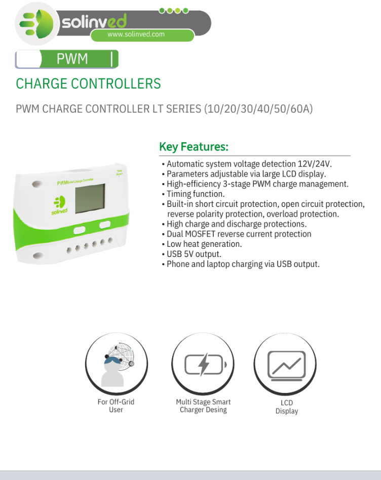 Solinved 40A PWM Şarj Kontrol Cihazı 12V/24V